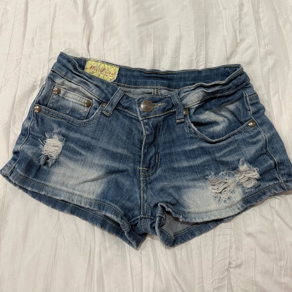 Machine Y2K Low-Rise Distressed Denim Shorts Size 28
